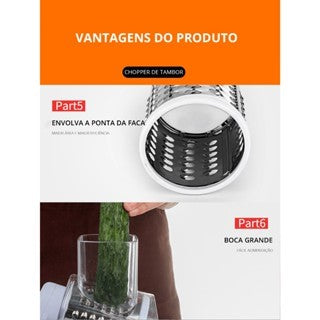 Ralador Fatiador Manual de Legumes Giratório Multiuso Inox 3 em 1