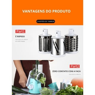 Ralador Fatiador Manual de Legumes Giratório Multiuso Inox 3 em 1