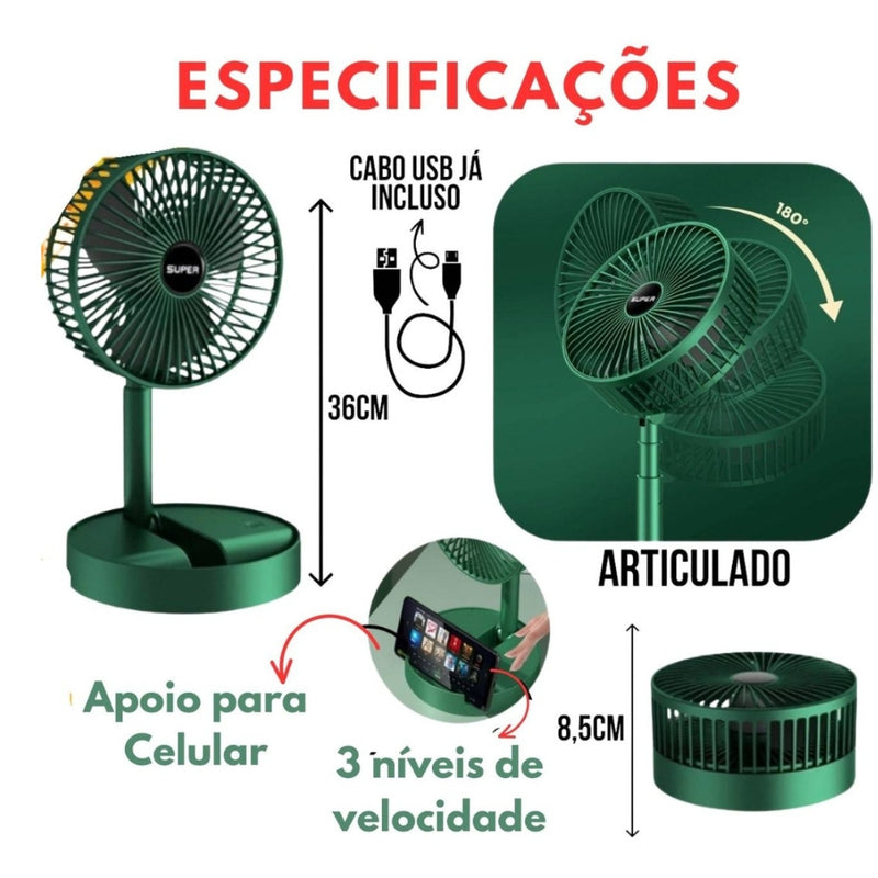 Mini Ventilador Dobrável Com Apoio de Celular